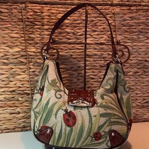 Tapestry and Faux Leather Shoulder Bag